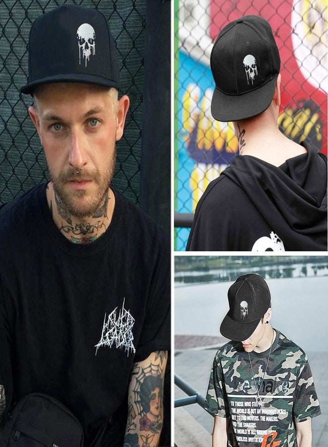 viofre Embroidery Snapback Hats for Men Embroidered Flat Bill Brim Hats for Men Women Skeleton Skull Hat Mens Fitted Adjustable Hip Hop Cool Cap Snap Back Trucker Golf Hat Mens Baseball Cap Skateboard Gifts - Image 3